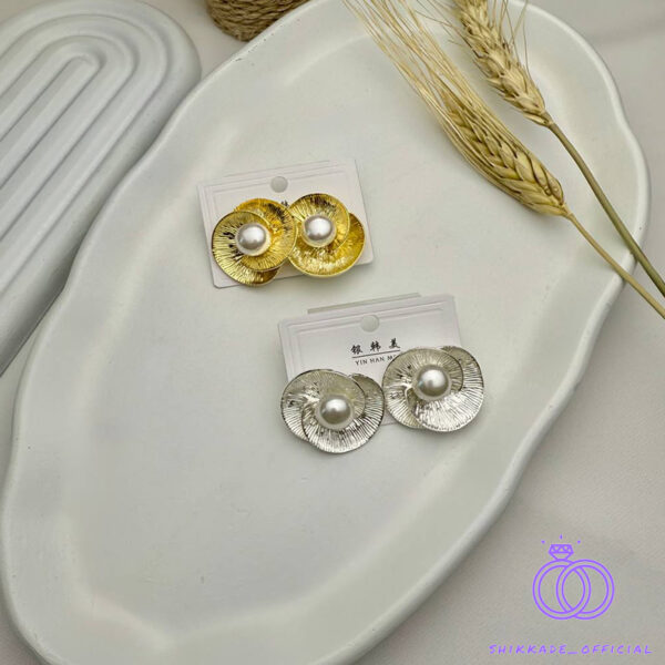 گوشواره فلزی مرواریدی طرح گل